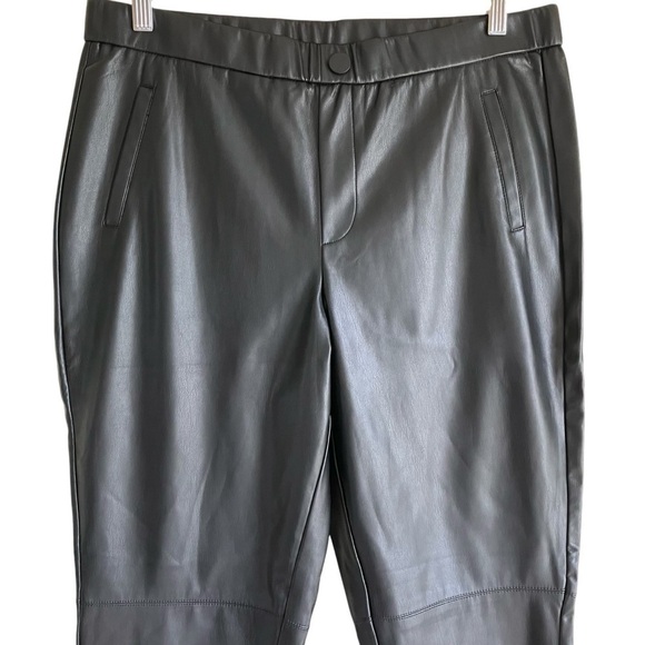 Cato Black Faux Leather Pull On‎ Tapered Ankle Pants Stretchy Fall Sz L NWT - Picture 2 of 14